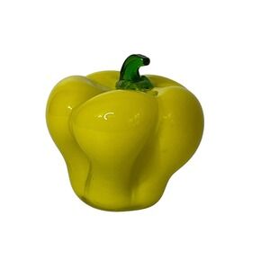 Blown Glass Yellow Bell Pepper Decorative Vegetable 3 3/4" Tall